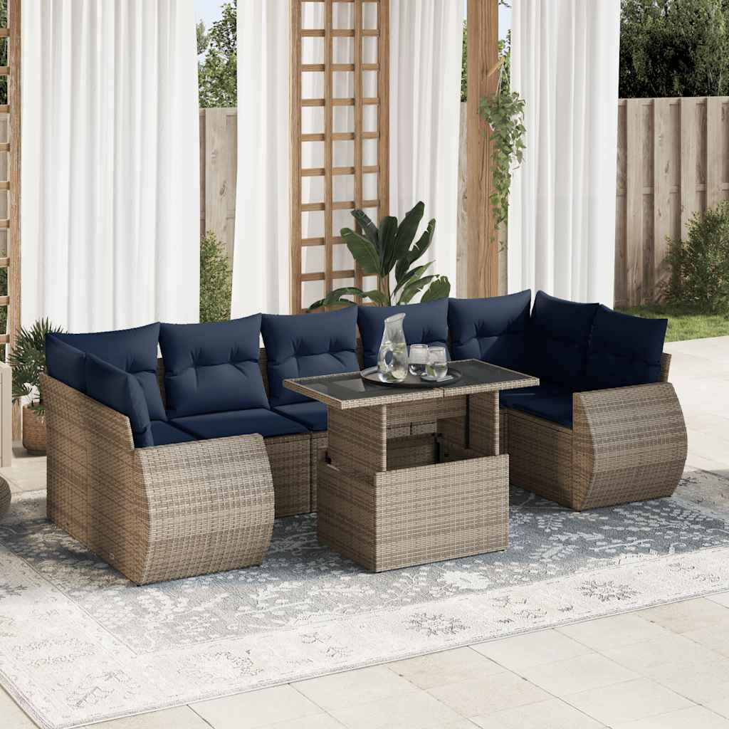 8 Pcs conjunto sofás jardim almofadões vime PE/acácia cinzento
