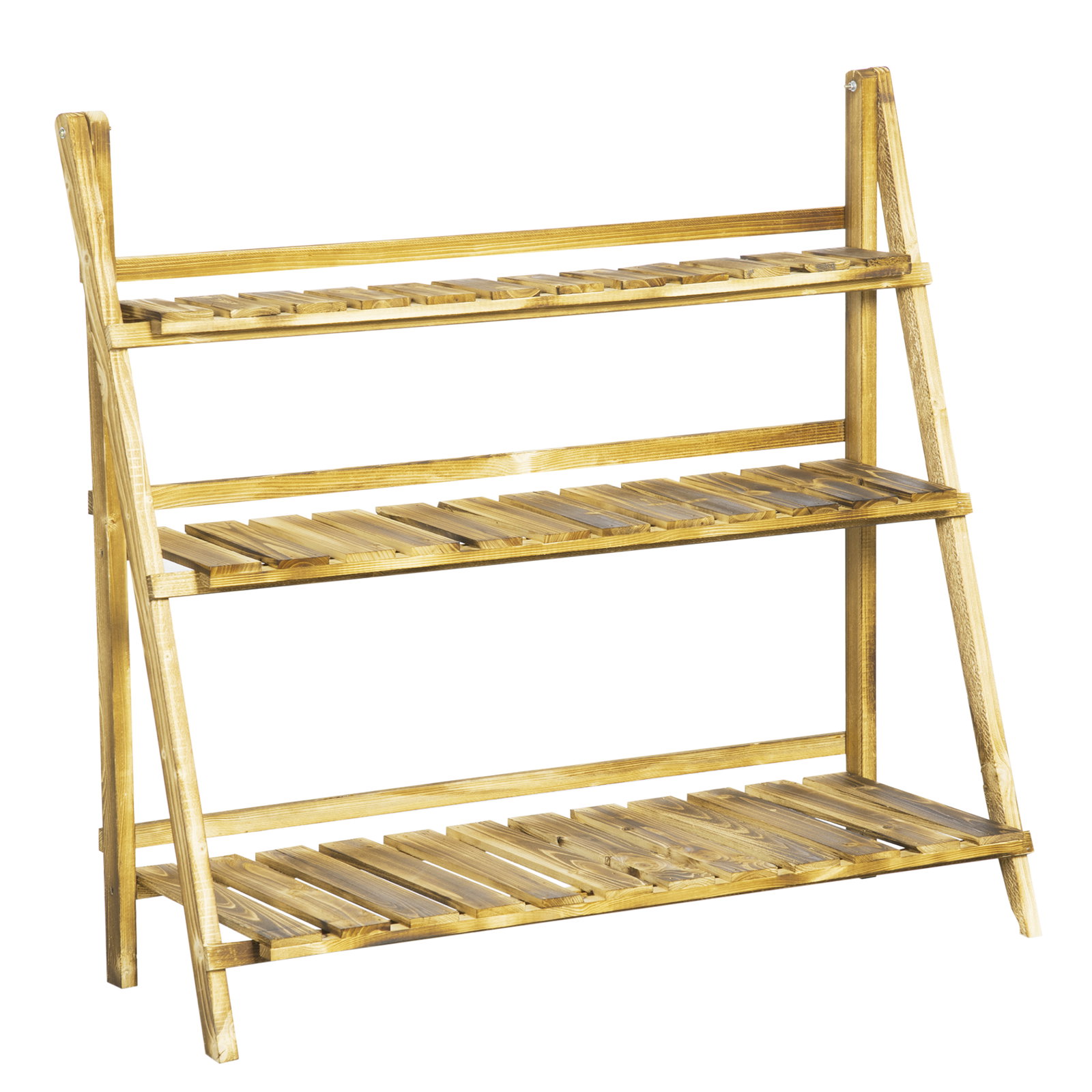 Suporte para plantas de madeira de 3 níveis para interior e exterior terraço e jardim 100x37x93 cm carbonizado