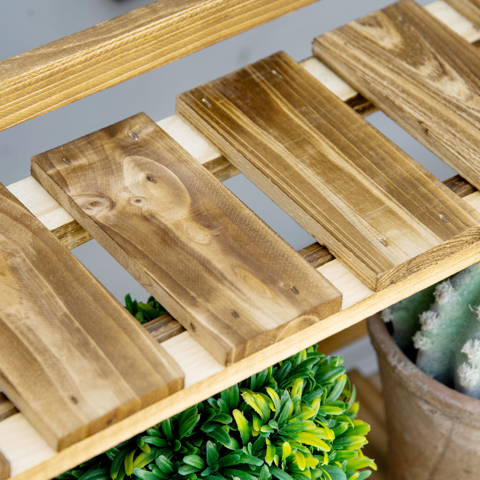 Suporte para plantas de madeira de 3 níveis para interior e exterior terraço e jardim 100x37x93 cm carbonizado