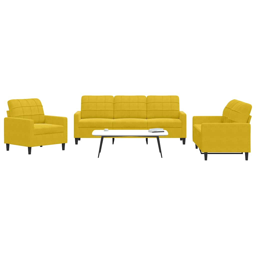 3 Pcs conjunto de sofás com almofadões veludo amarelo