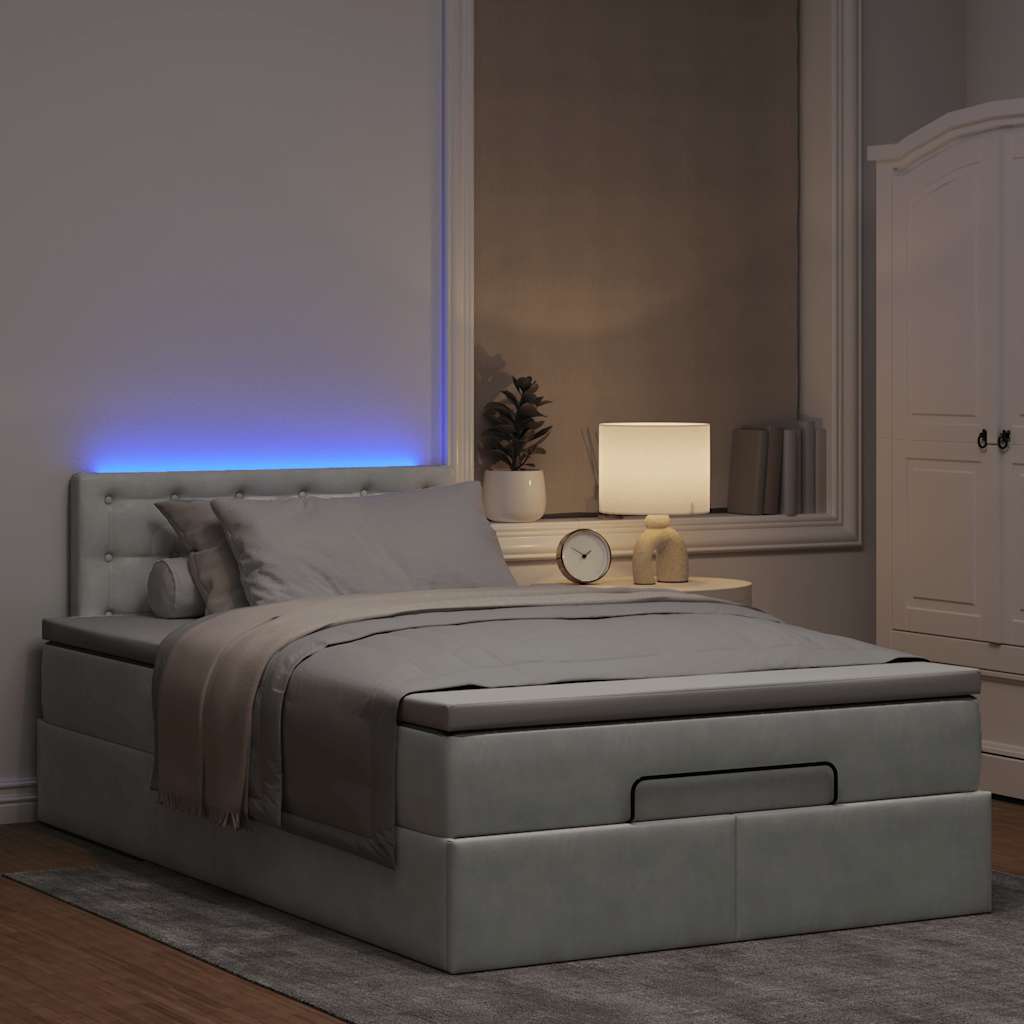Cama otomana com colchão & leds 120x190cm veludo cinza-claro