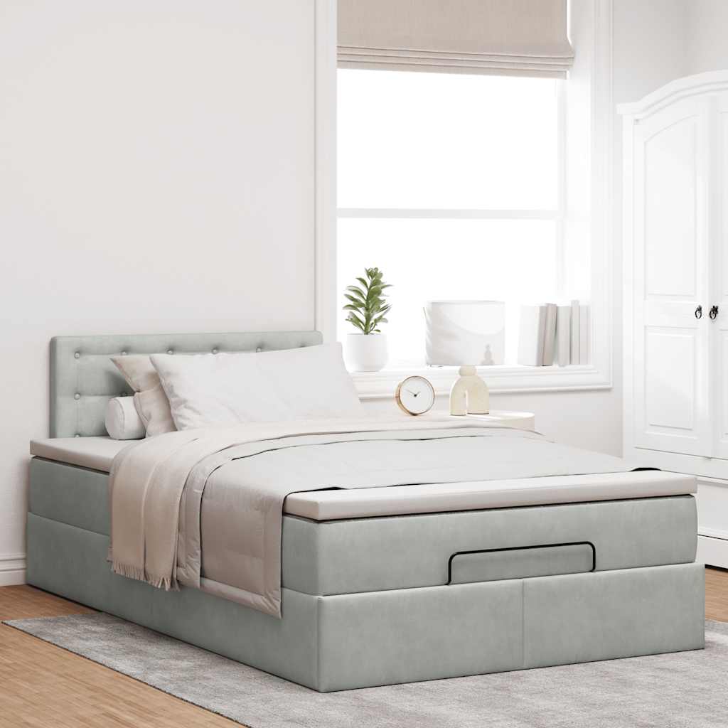 Cama otomana com colchão & leds 120x190cm veludo cinza-claro