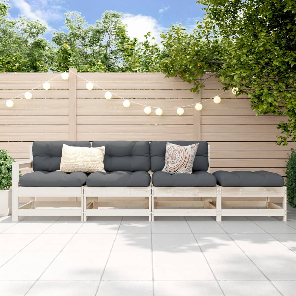 4 Pcs conjunto lounge de jardim madeira de pinho maciça branco