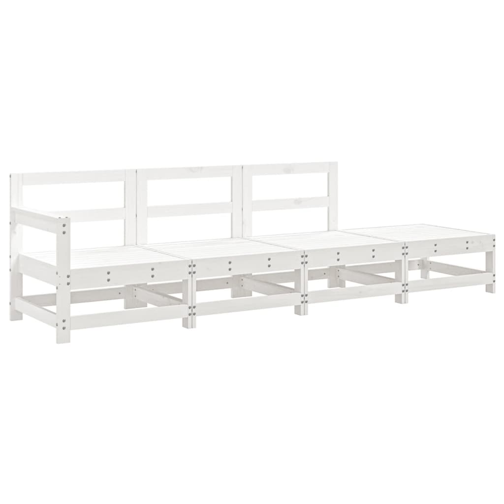 4 Pcs conjunto lounge de jardim madeira de pinho maciça branco