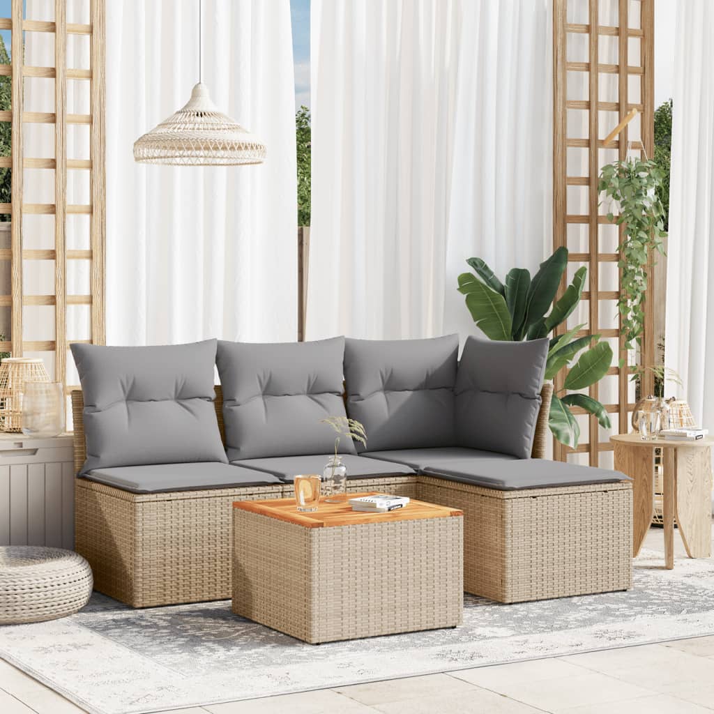 5 Pcs conjunto de sofás p/ jardim com almofadões vime PE bege