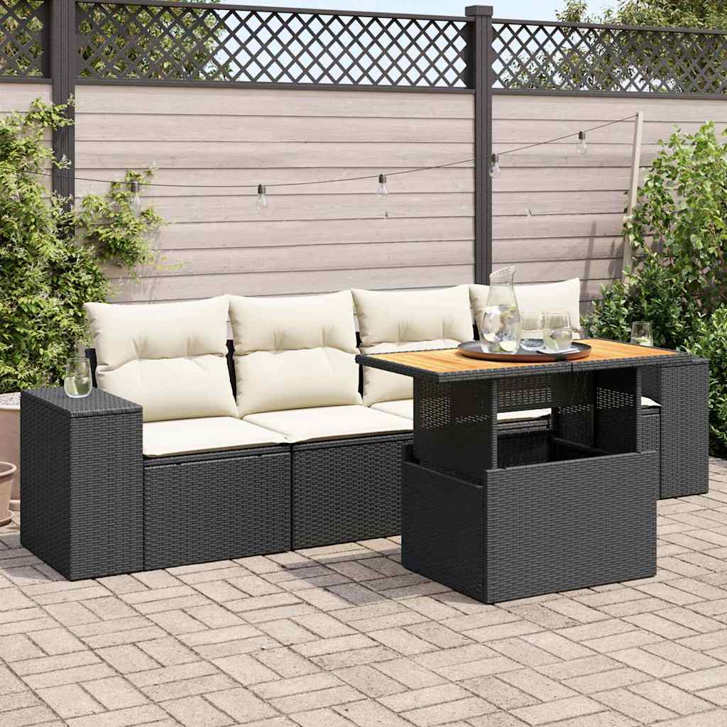 5 Pcs conjunto sofás de jardim com almofadões vime PE preto