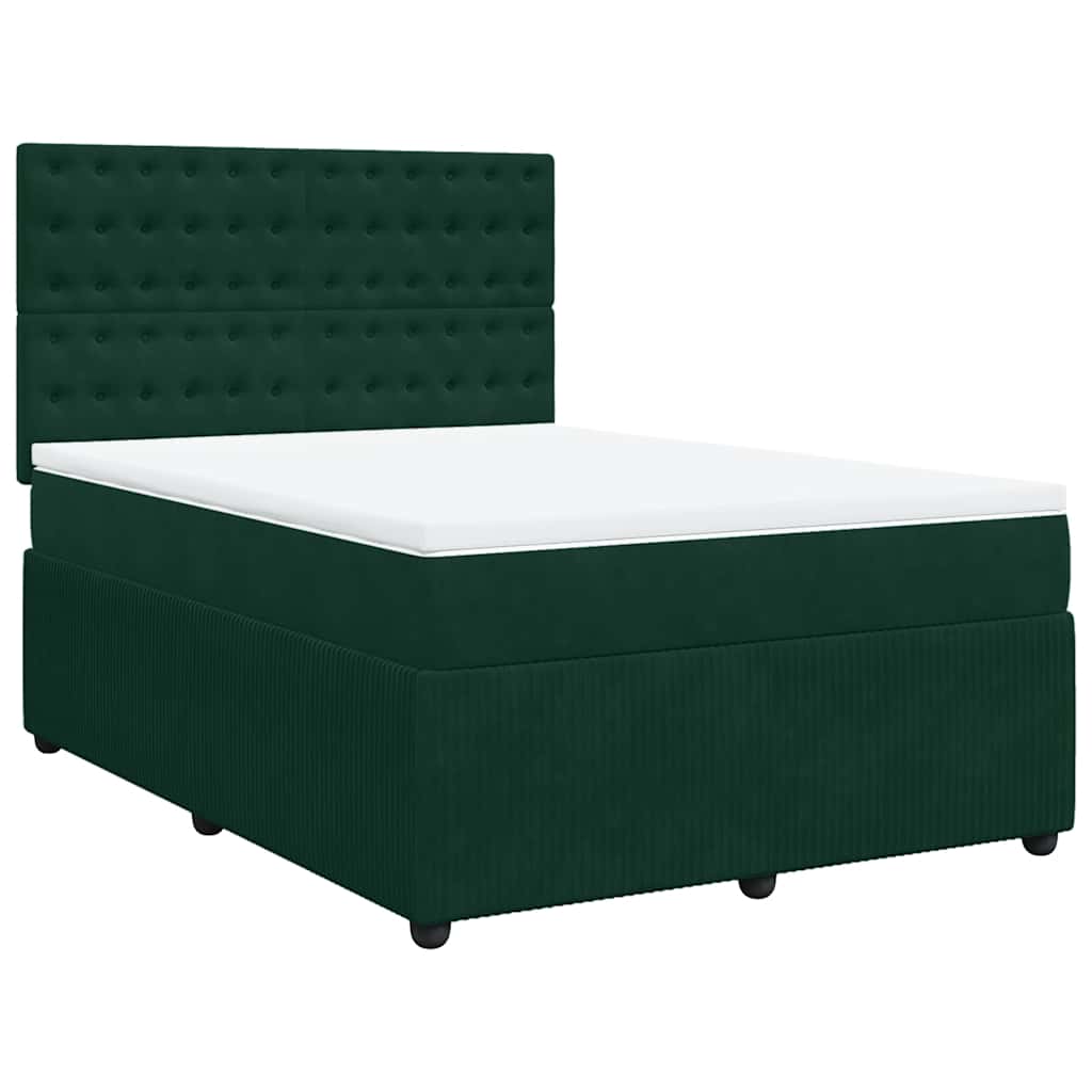 Cama com molas/colchão 160x200 cm veludo verde-escuro