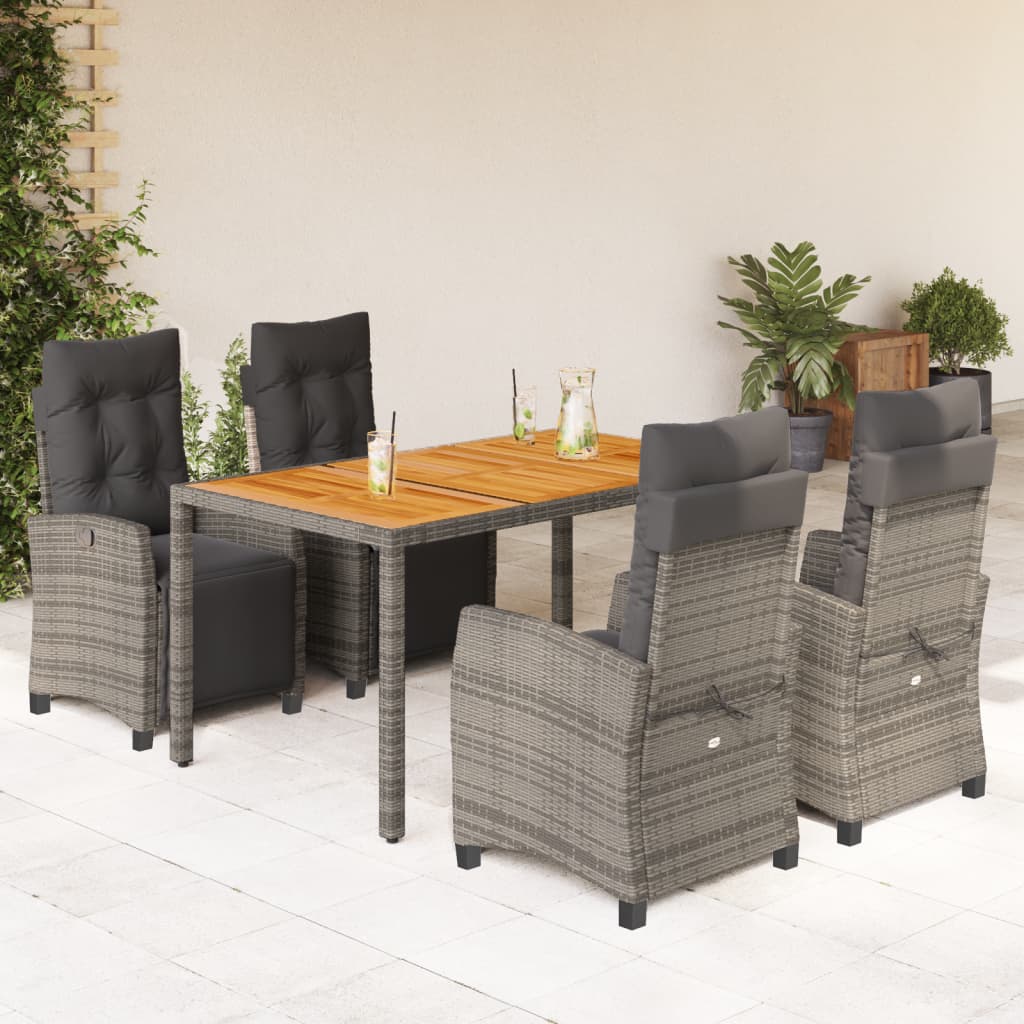 5 Pcs conjunto de jantar p/ jardim c/ almofadões vime PE cinza