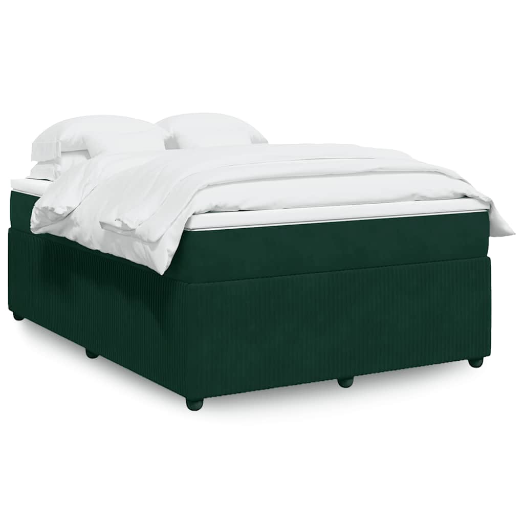 Cama com molas/colchão 160x200 cm veludo verde-escuro