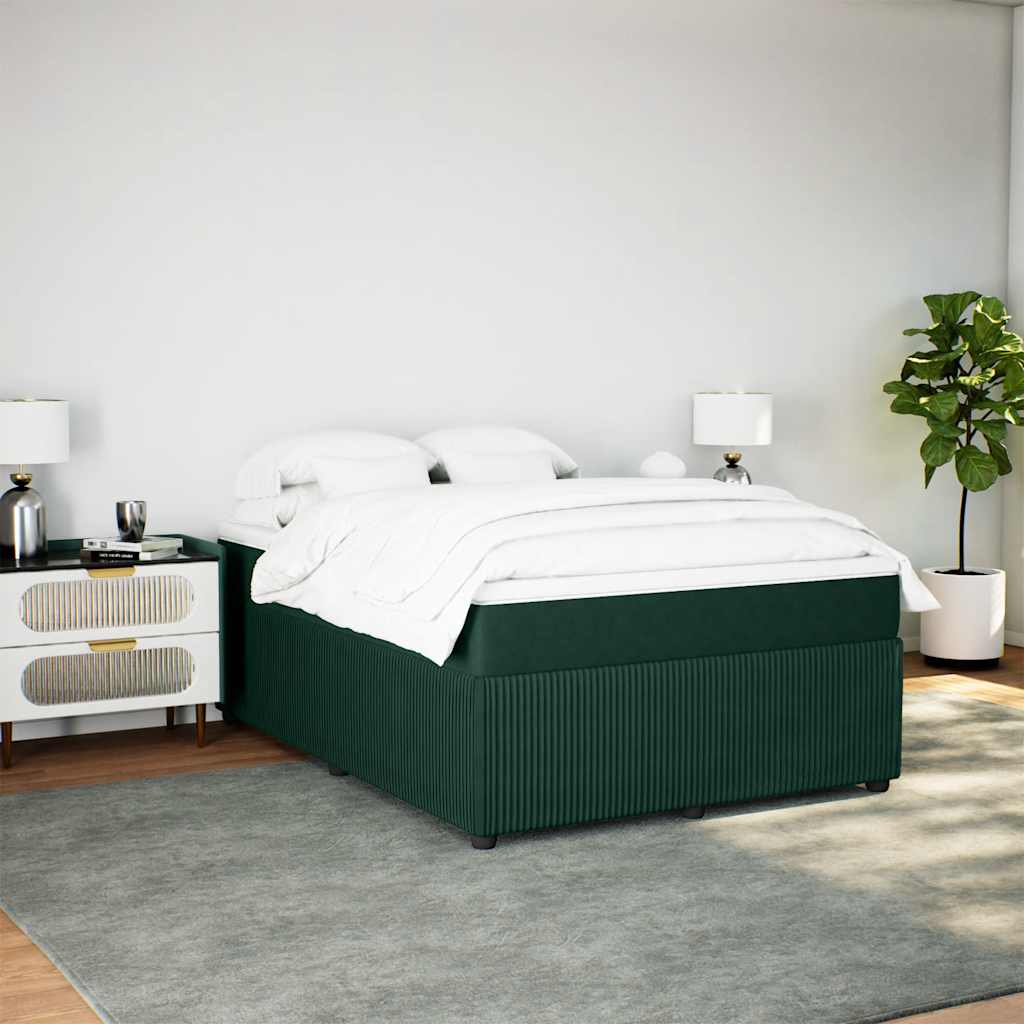 Cama com molas/colchão 160x200 cm veludo verde-escuro