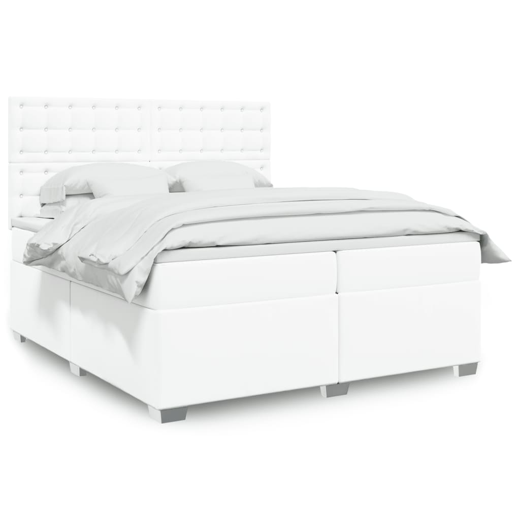 Cama com molas/colchão 200x200 cm couro artificial branco