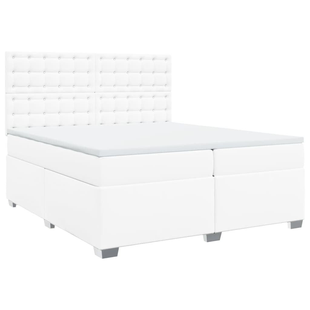 Cama com molas/colchão 200x200 cm couro artificial branco