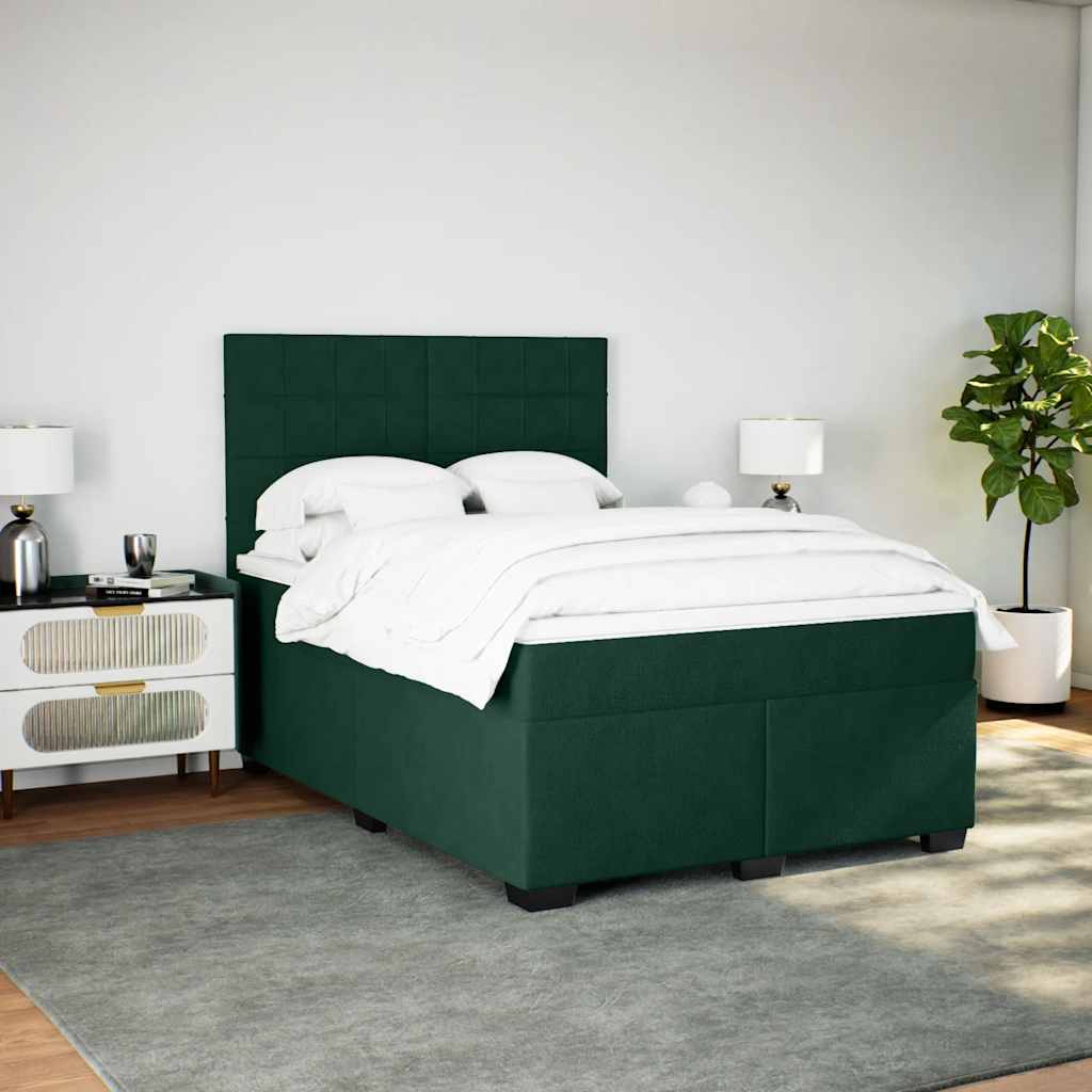 Cama com molas/colchão 160x200 cm veludo verde-escuro
