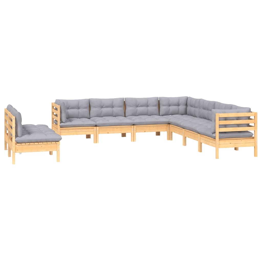9 Pcs conjunto lounge de jardim + almofadões cinza pinho maciço