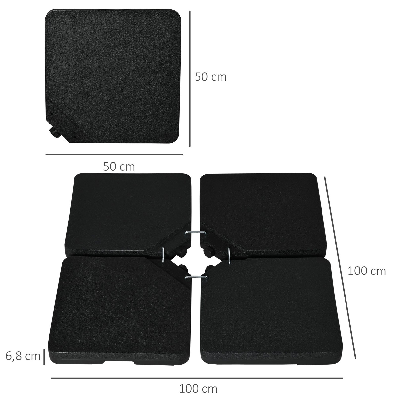 Conjunto de pesos para base de chapéu de sol de 4 peças quadrado preenchível 60 kg de água 70 kg de areia ou 80 kg mixto preto