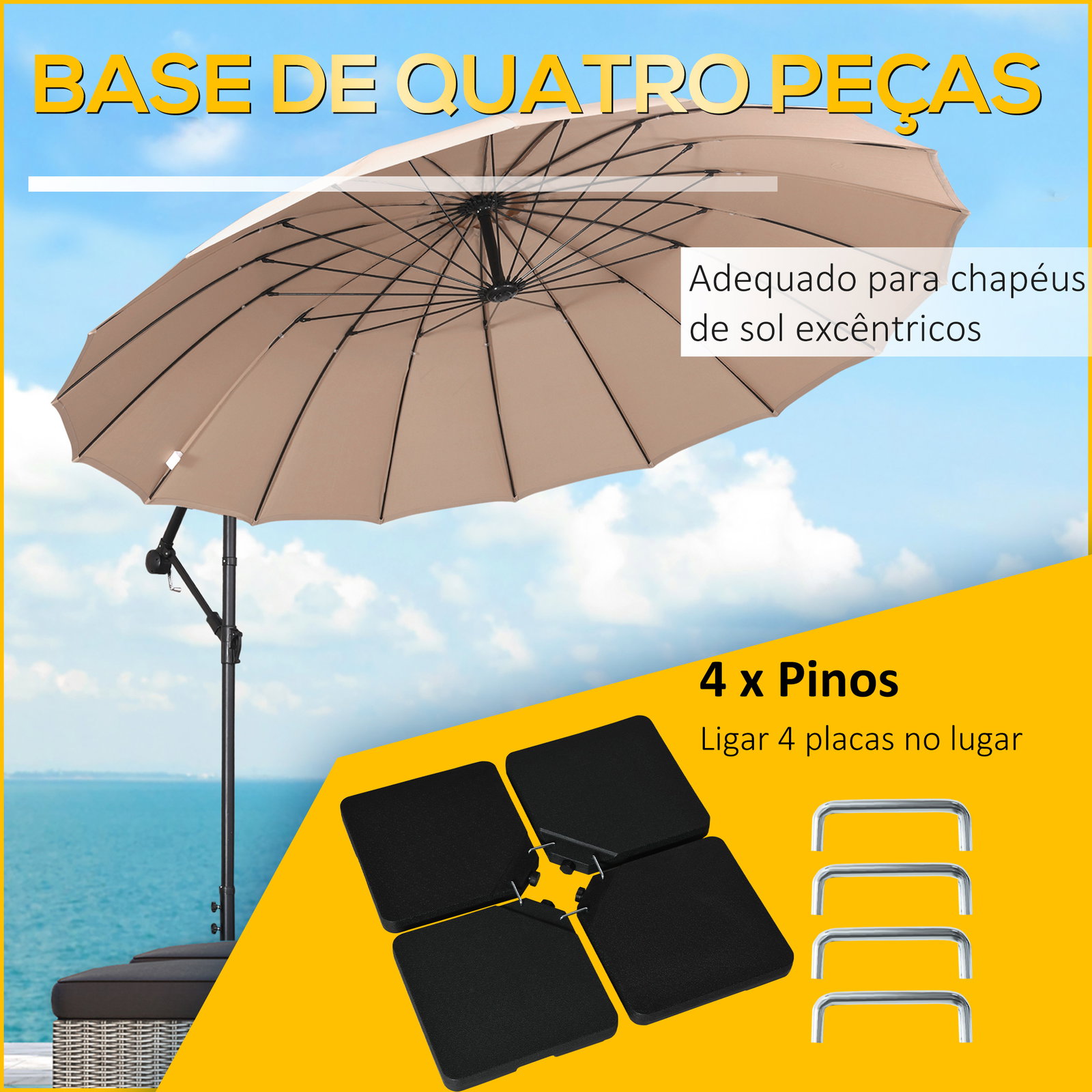 Conjunto de pesos para base de chapéu de sol de 4 peças quadrado preenchível 60 kg de água 70 kg de areia ou 80 kg mixto preto