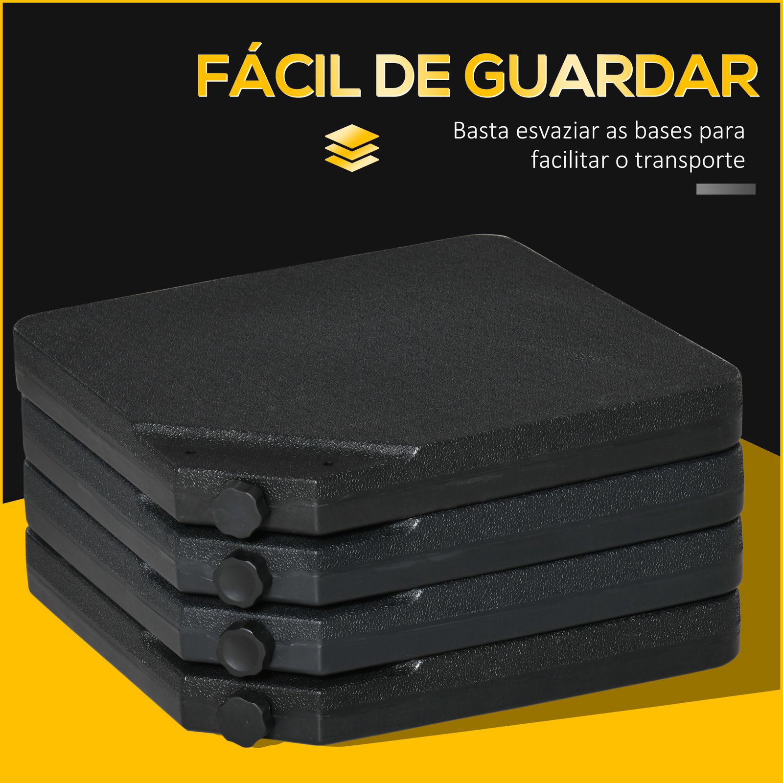 Conjunto de pesos para base de chapéu de sol de 4 peças quadrado preenchível 60 kg de água 70 kg de areia ou 80 kg mixto preto