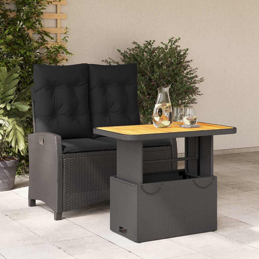 2 Pcs conjunto de jantar p/ jardim c/ almofadões vime PE preto