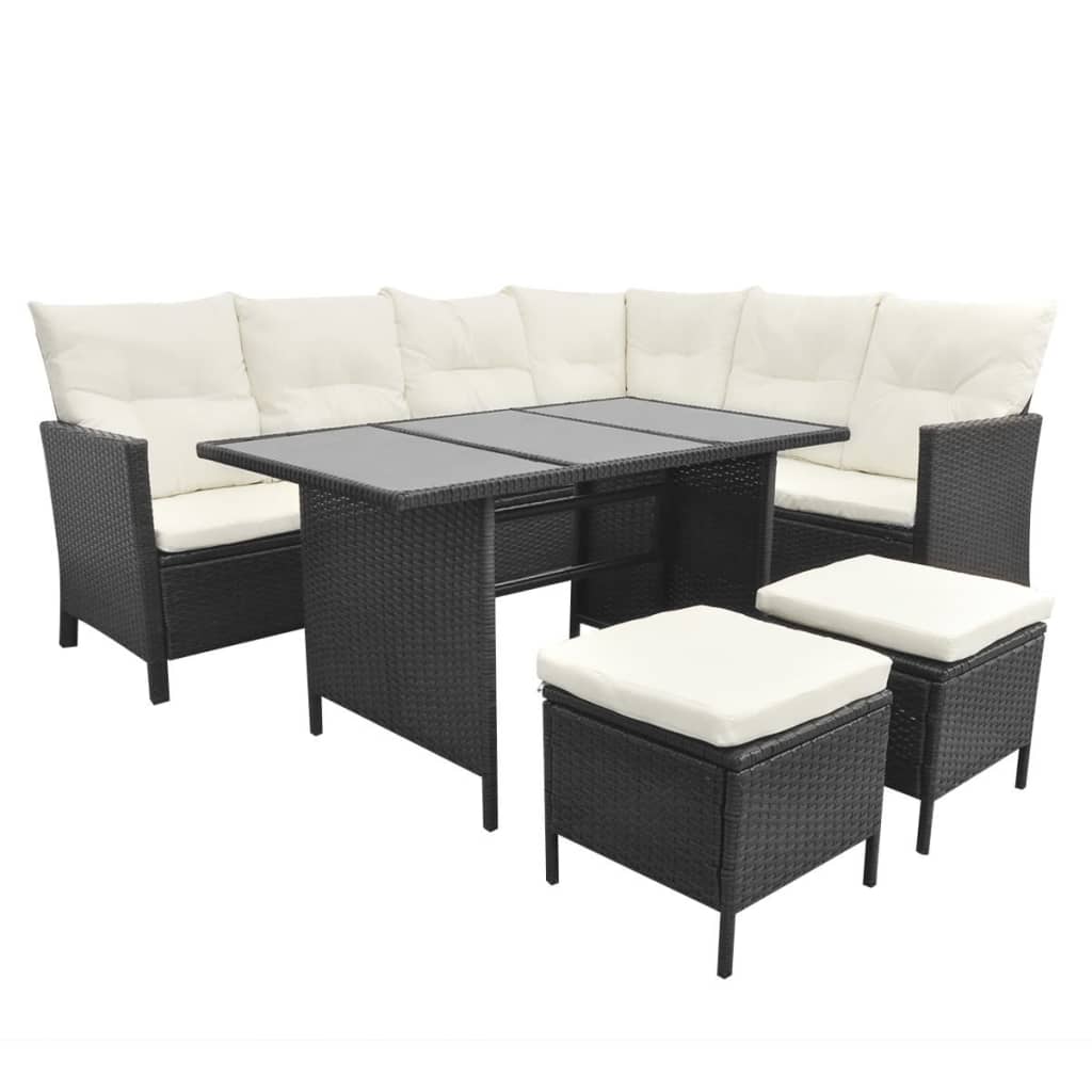 4 Pcs conjunto lounge de jardim c/ almofadões vime PE preto