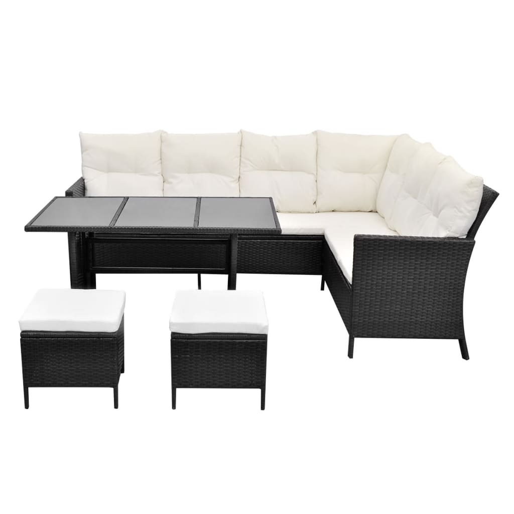 4 Pcs conjunto lounge de jardim c/ almofadões vime PE preto