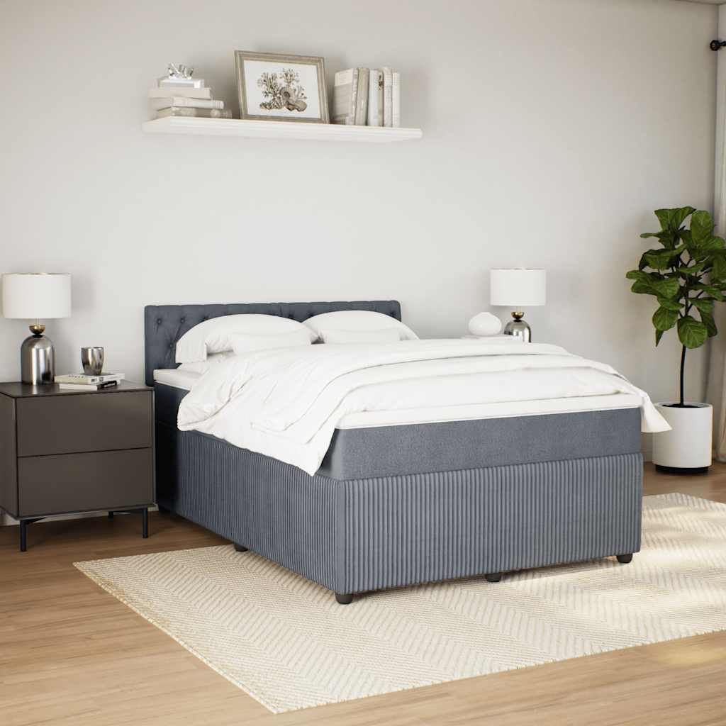 Cama com molas/colchão 140x190 cm veludo cinzento-escuro