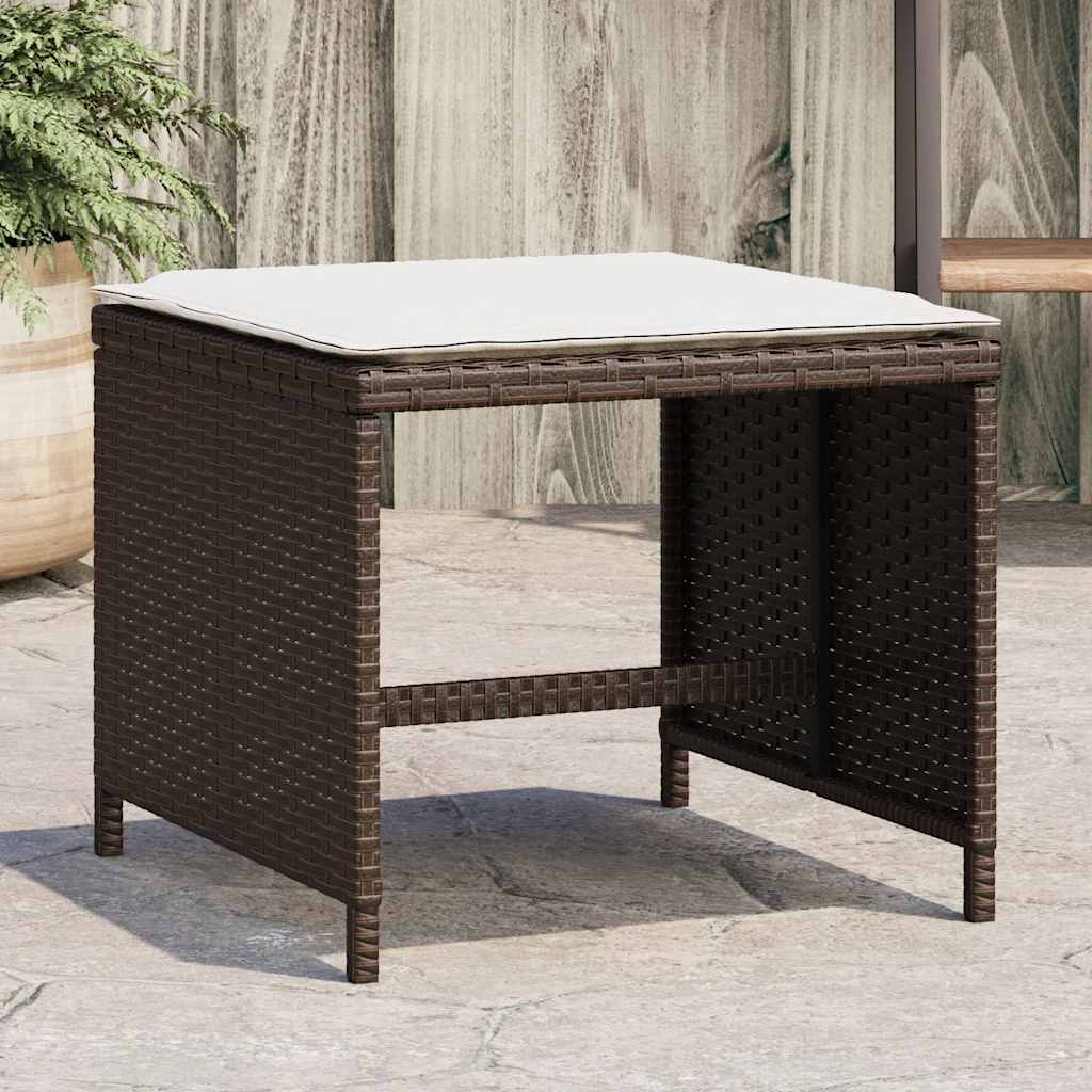 Bancos jardim com almofadões 4 pcs 41x41x36 cm vime PE castanho