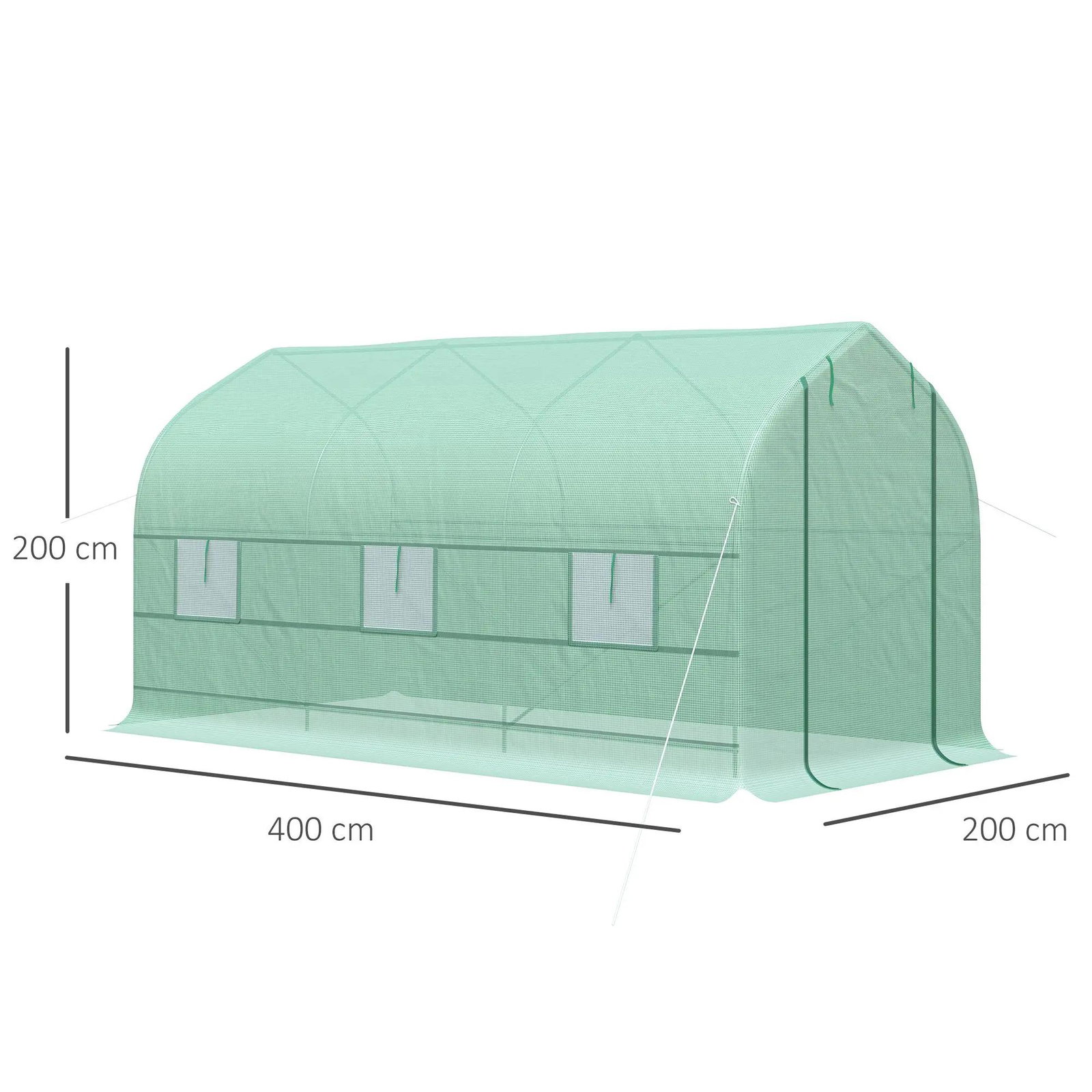 Estufa Tipo Túnel 400x200x200cm Estufa de Jardim com 6 Janelas Transpiráveis e Portas Enrolável com Zíper para Cultivo de Planta