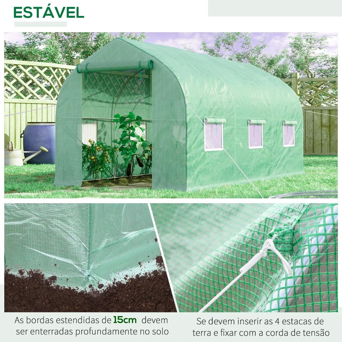 Estufa Tipo Túnel 400x200x200cm Estufa de Jardim com 6 Janelas Transpiráveis e Portas Enrolável com Zíper para Cultivo de Planta