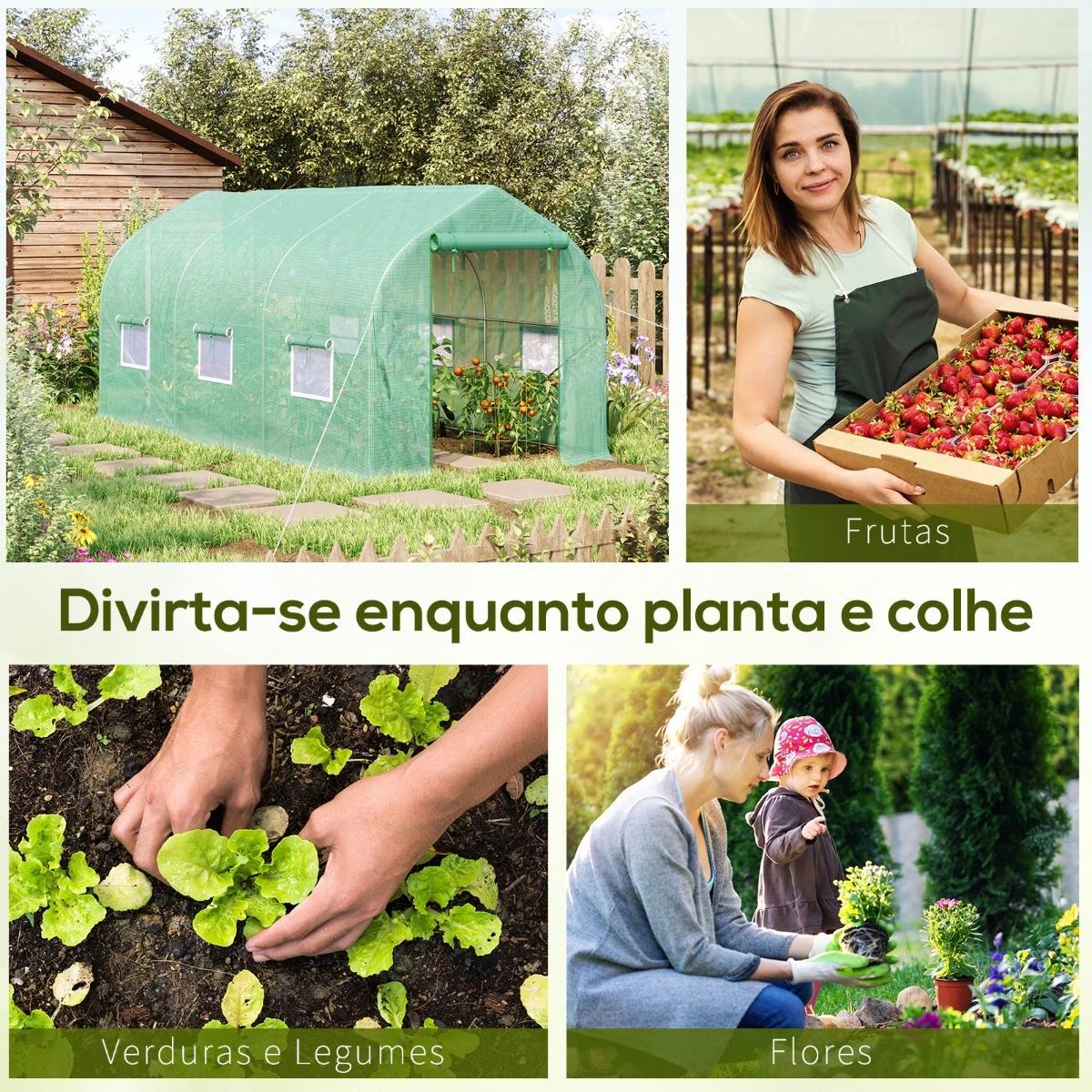 Estufa Tipo Túnel 400x200x200cm Estufa de Jardim com 6 Janelas Transpiráveis e Portas Enrolável com Zíper para Cultivo de Planta