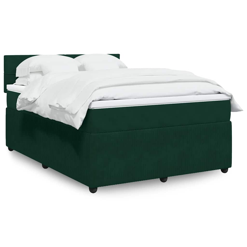 Cama com molas/colchão 140x200 cm veludo verde-escuro
