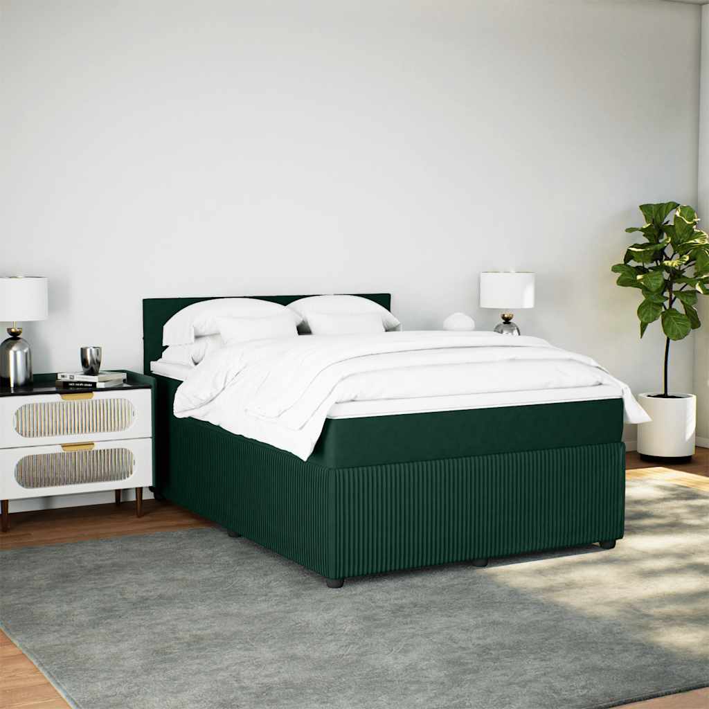 Cama com molas/colchão 140x200 cm veludo verde-escuro