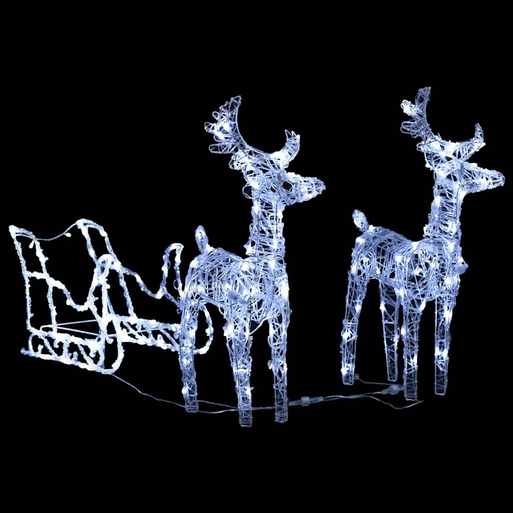 Decoração de natal renas/trenó 160 luzes LED 130 cm acrílico