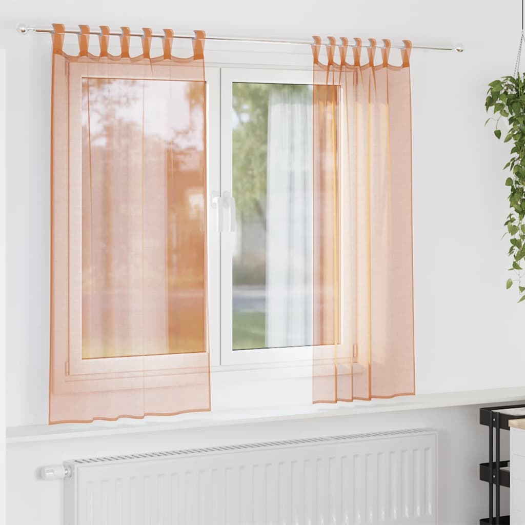Cortinas de voile com laços 2 pcs terracota 140x140 cm