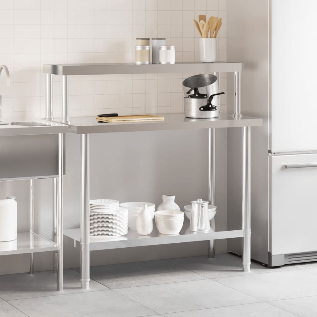Mesa trabalho cozinha c/ prateleira 110x55x120cm aço inoxidável