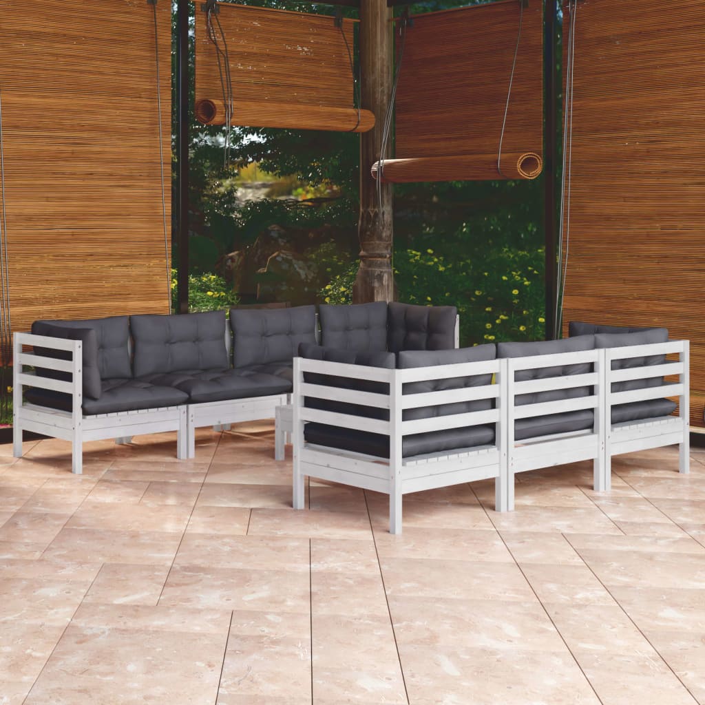 8 Pcs conjunto lounge de jardim c/ almofadões pinho maciço