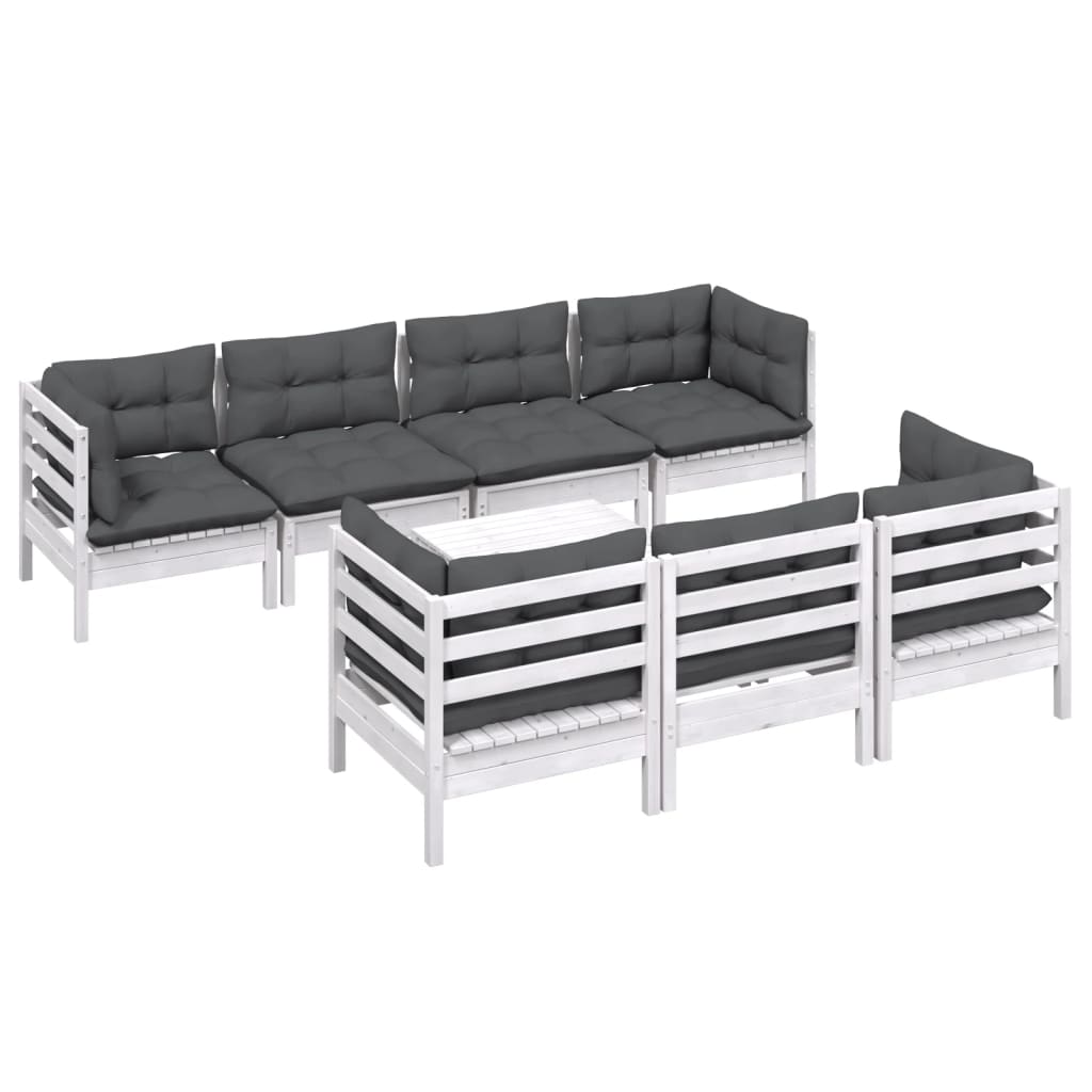 8 Pcs conjunto lounge de jardim c/ almofadões pinho maciço