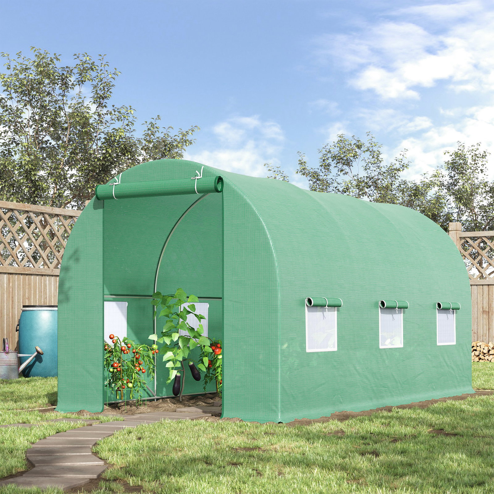 Estufa de Cultivo para Terraço ou Jardim – Cor Verde – Tubo Aço e PE 140g/㎡ - 450x200x200 cm