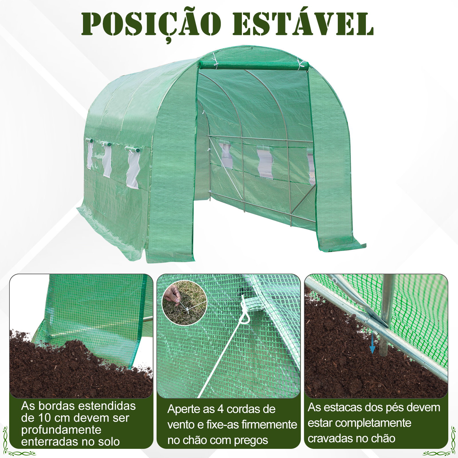 Estufa de Cultivo para Terraço ou Jardim – Cor Verde – Tubo Aço e PE 140g/㎡ - 450x200x200 cm