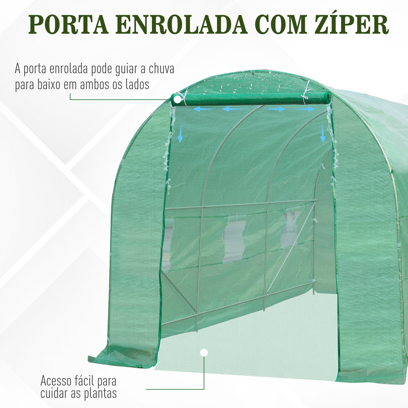 Estufa de Cultivo para Terraço ou Jardim – Cor Verde – Tubo Aço e PE 140g/㎡ - 450x200x200 cm