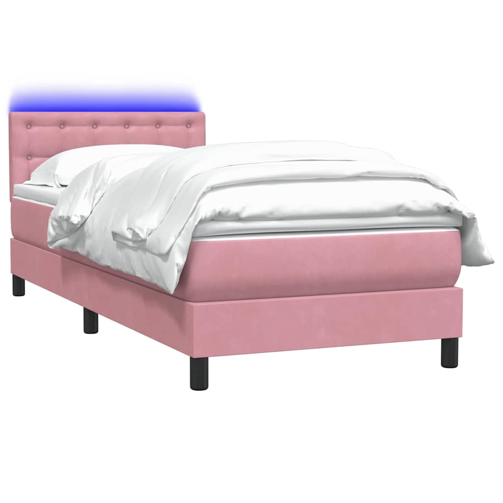 Cama box spring c/ colchão e LED 80x220 cm veludo rosa