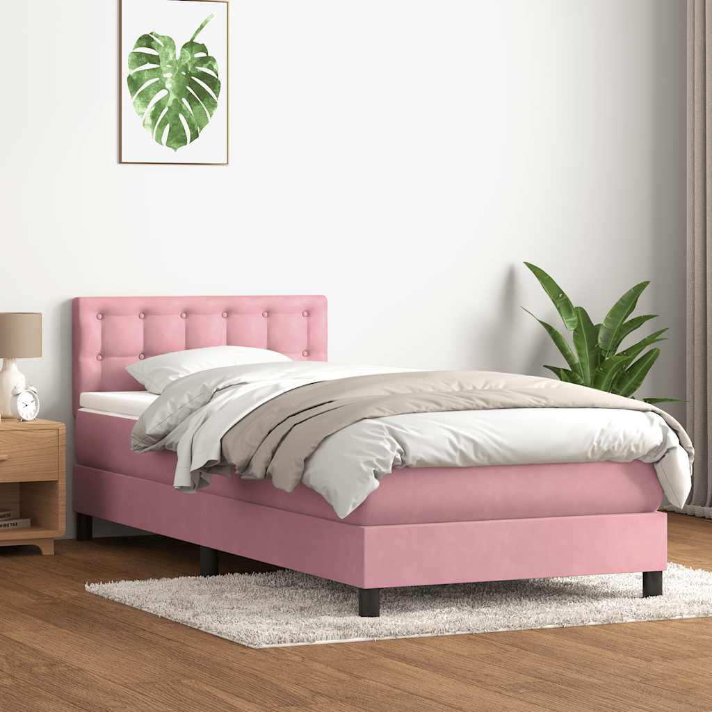 Cama box spring c/ colchão e LED 80x220 cm veludo rosa