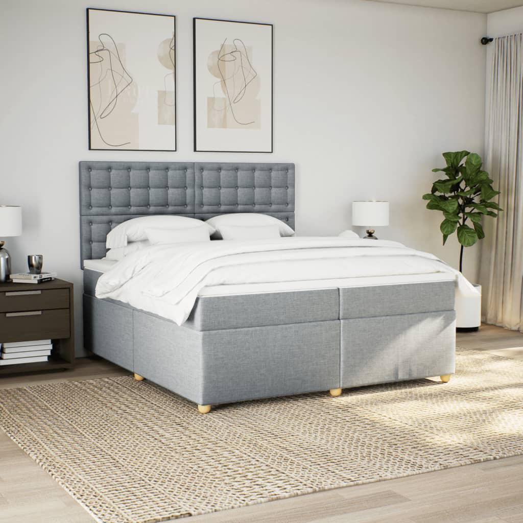 Cama com molas/colchão 200x200 cm tecido cinza-claro