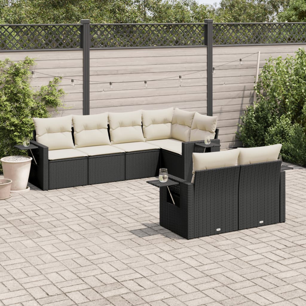 7 Pcs conjunto de sofás p/ jardim c/ almofadões vime PE preto