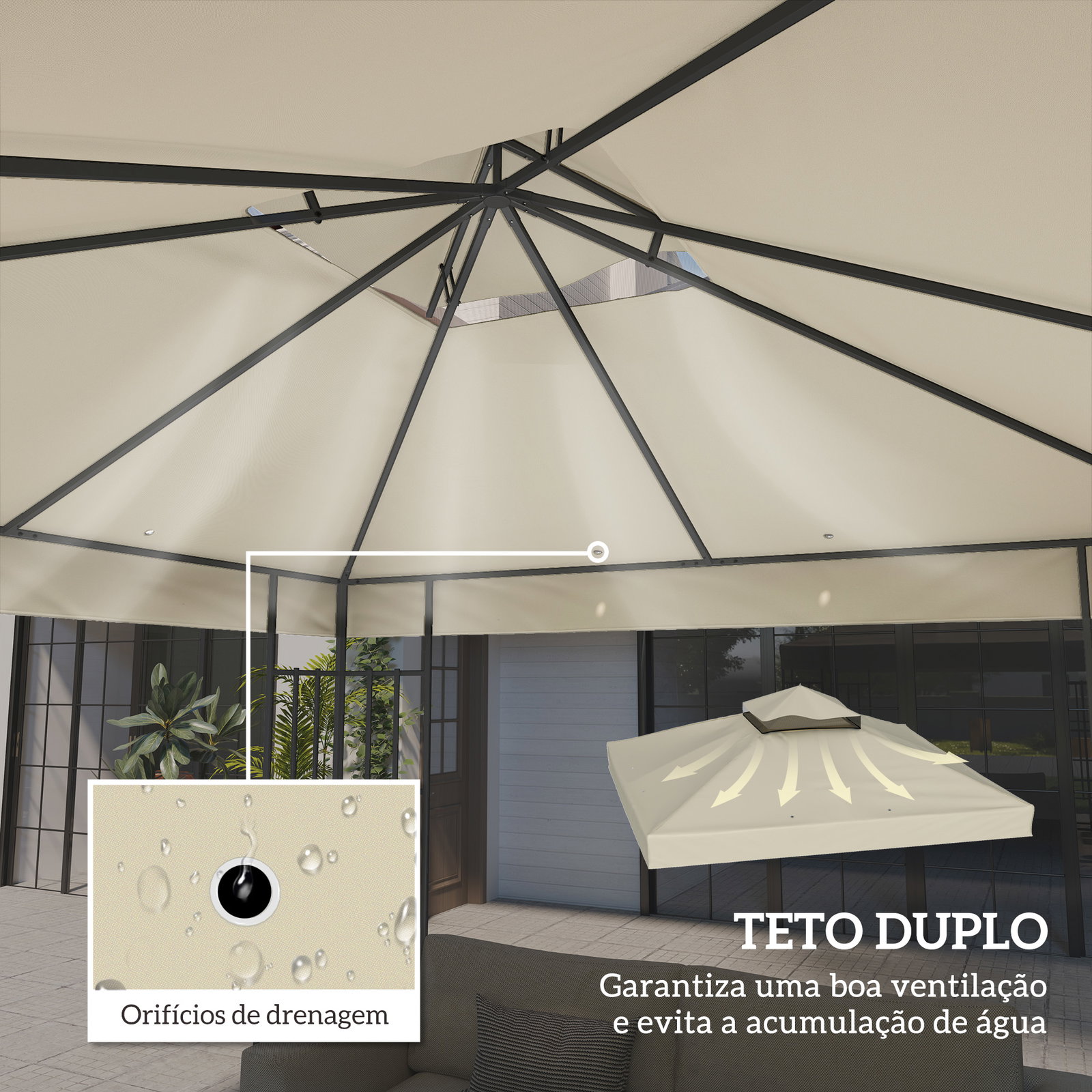 Toldo de substituição para pérgola 3x3 m toldo de substituição com teto duplo proteção UV 30+ toldo para pérgola creme