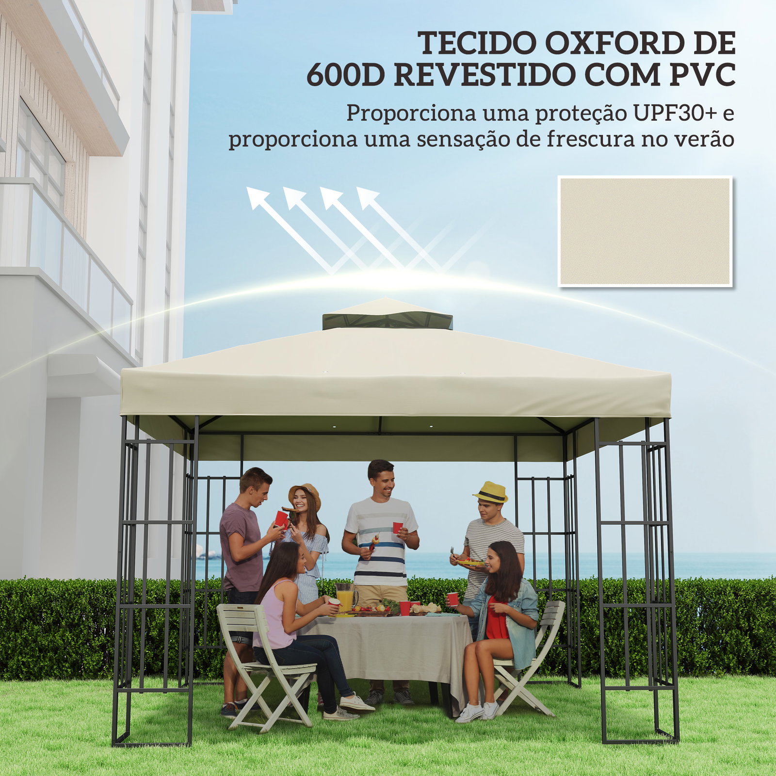 Toldo de substituição para pérgola 3x3 m toldo de substituição com teto duplo proteção UV 30+ toldo para pérgola creme