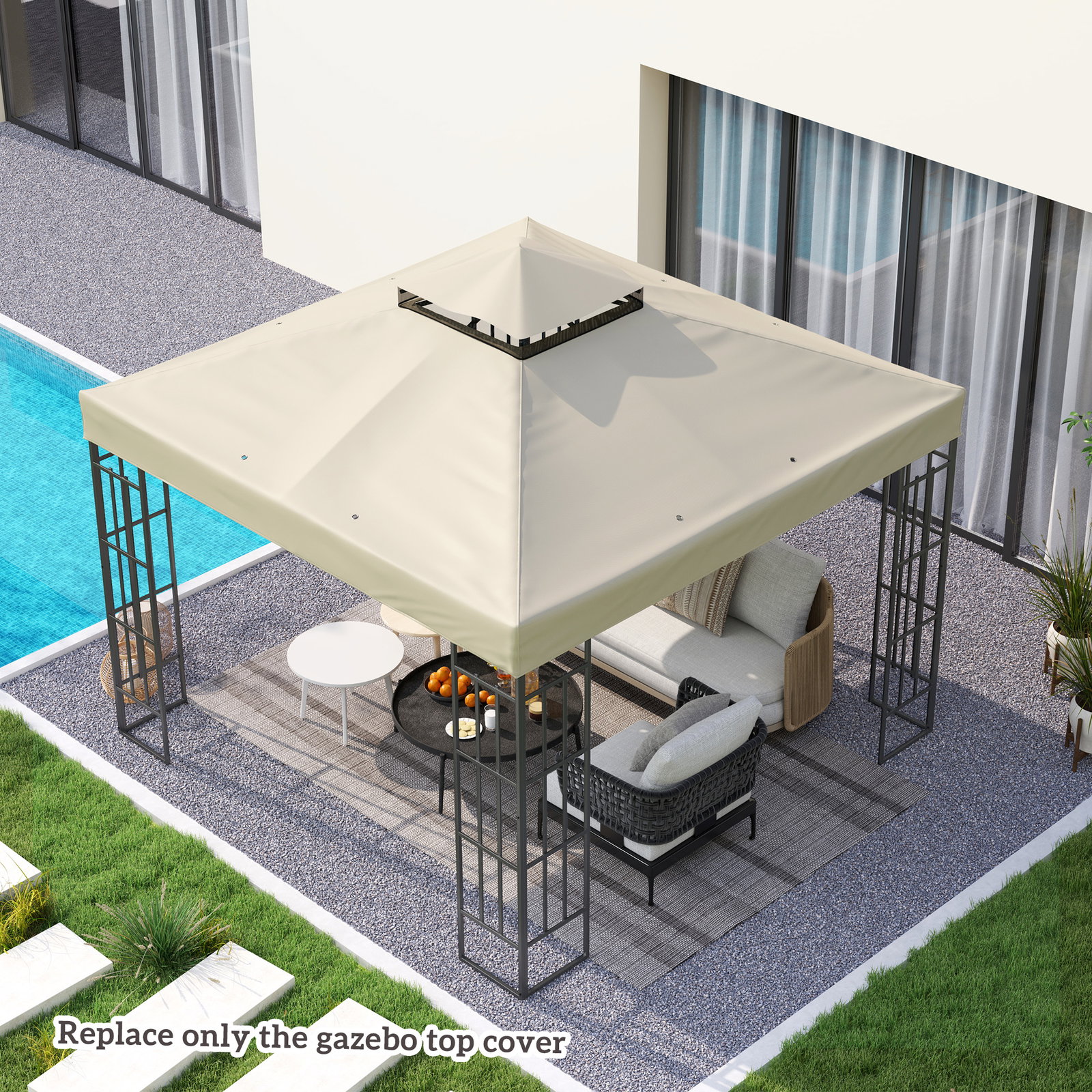 Toldo de substituição para pérgola 3x3 m toldo de substituição com teto duplo proteção UV 30+ toldo para pérgola creme