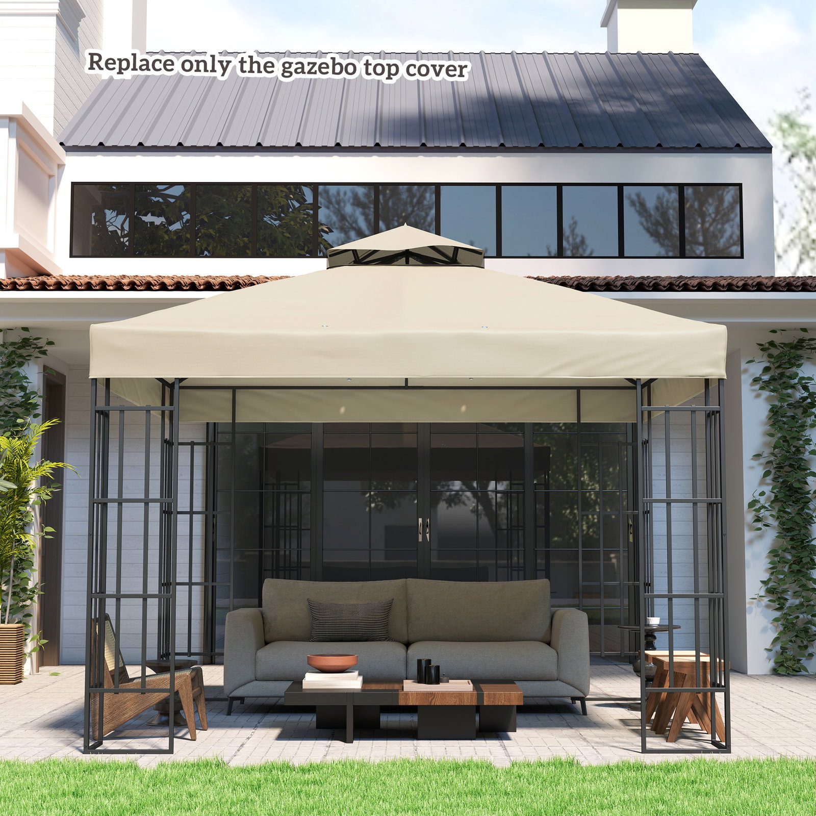 Toldo de substituição para pérgola 3x3 m toldo de substituição com teto duplo proteção UV 30+ toldo para pérgola creme