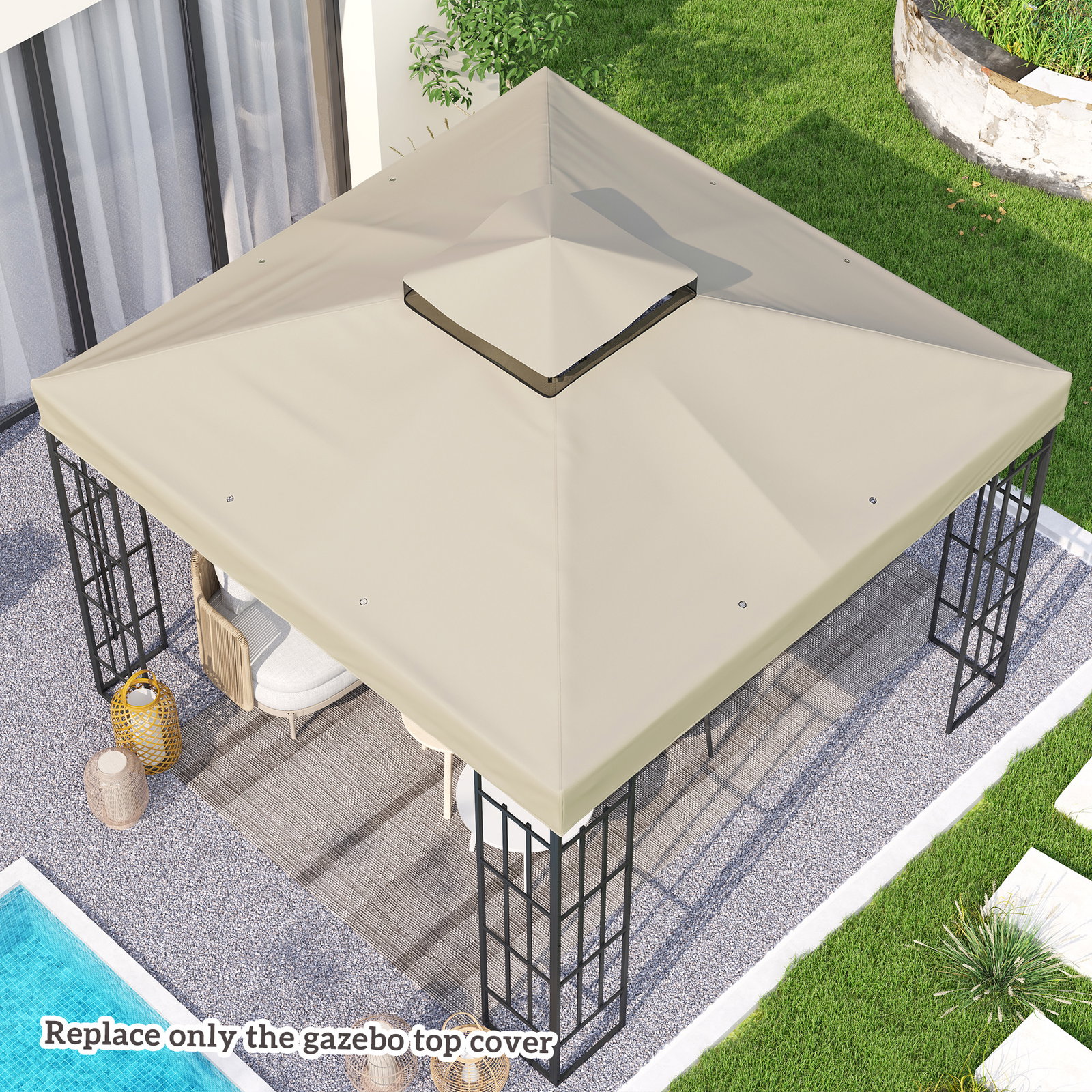 Toldo de substituição para pérgola 3x3 m toldo de substituição com teto duplo proteção UV 30+ toldo para pérgola creme