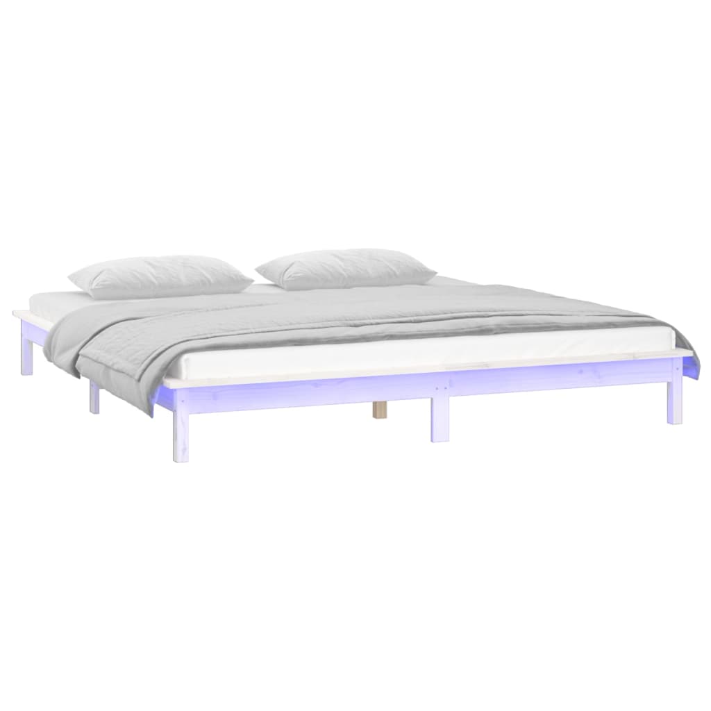 Estrutura de cama c/ leds 160x200 cm madeira maciça branco