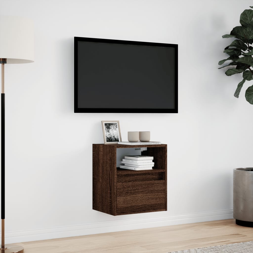 Móvel de parede p/ TV c/ luzes LED 41x31x45cm carvalho castanho